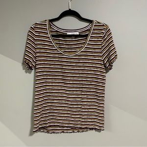 90s-esque Maroon White Yellow Grey Striped Top